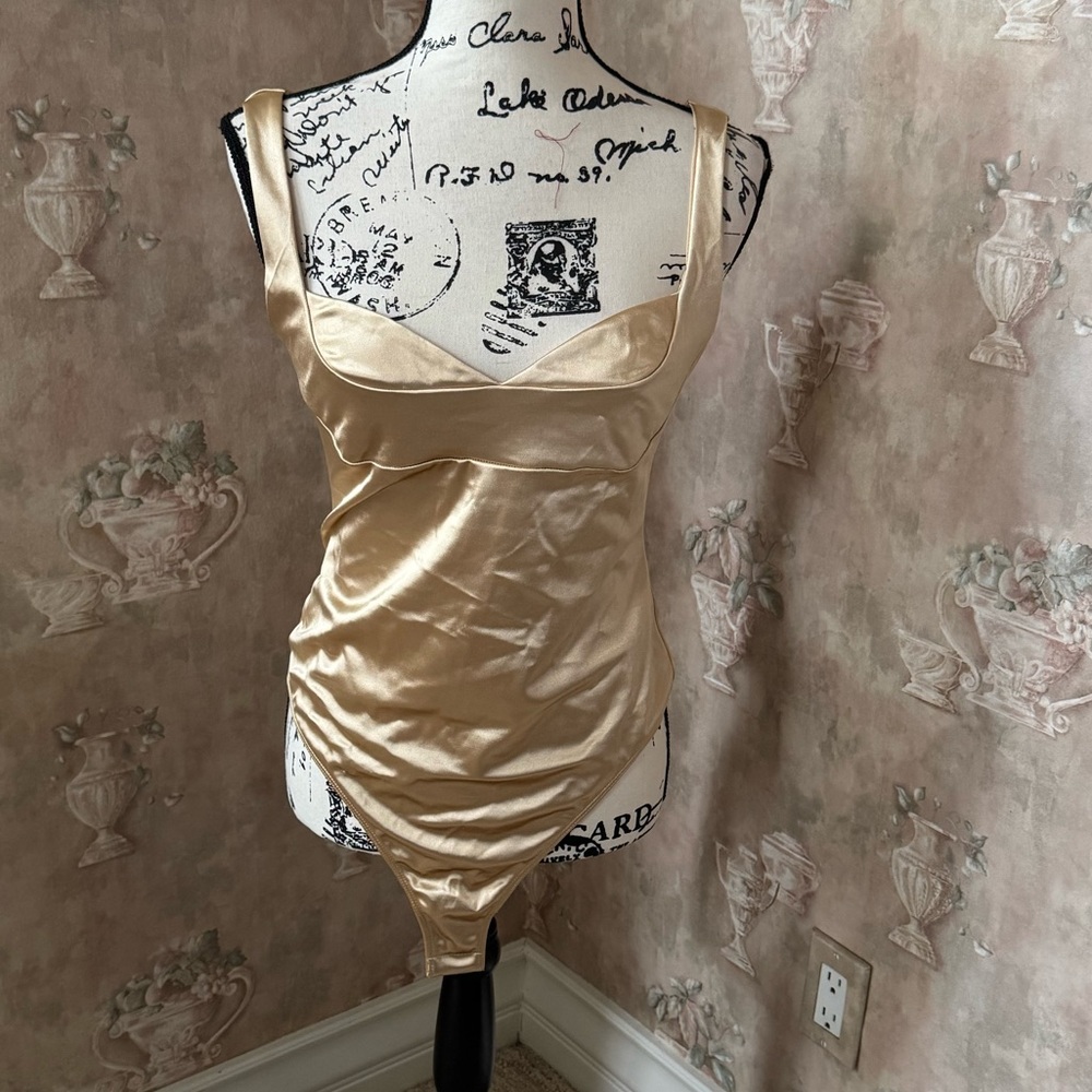 FREE PEOPLE DUSK TILL DAWN SATIN BODY SUIT GOLD MEDIUM - Picture 5 of 5